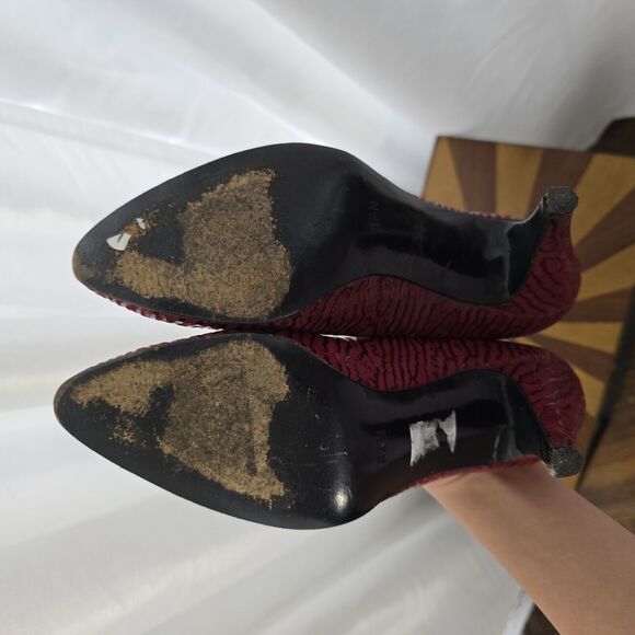 Smyth Bros Women 8.5N Textured Point Toe Leather Classic Pumps Red Italy Vintage - Picture 8 of 11